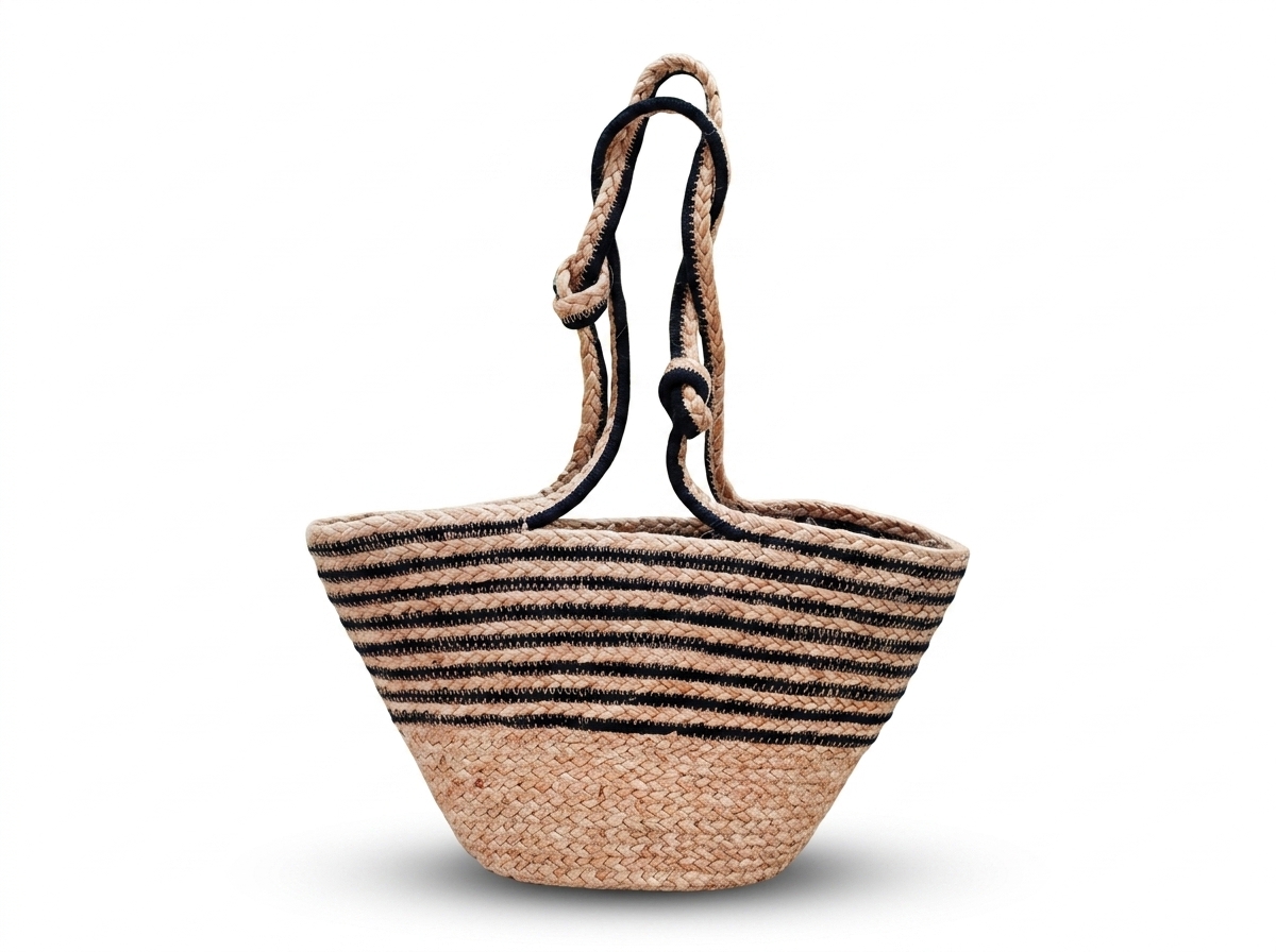 Boho Striped Jute Beach Bag