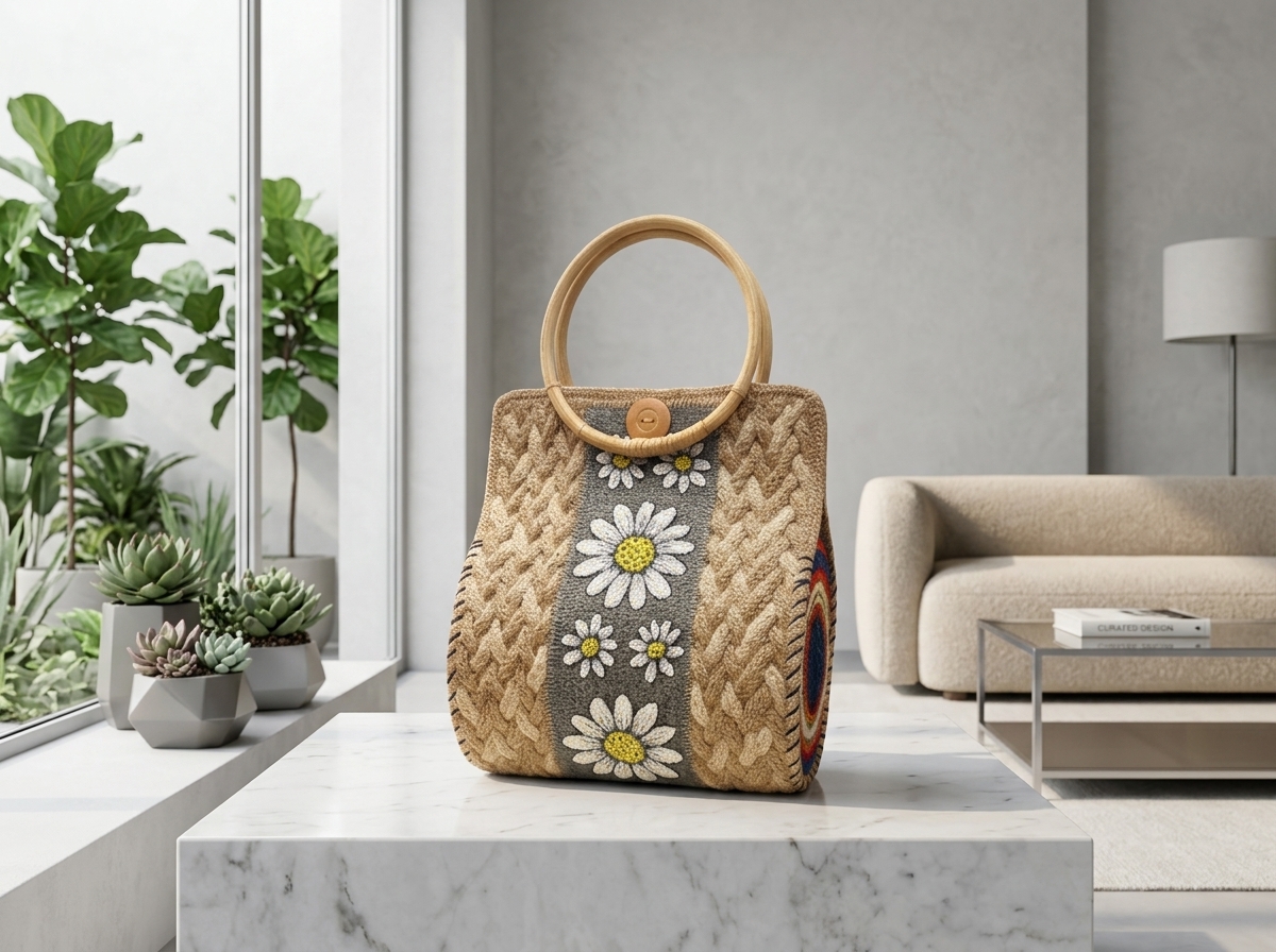 Floral Harmony Handmade Jute Handbag